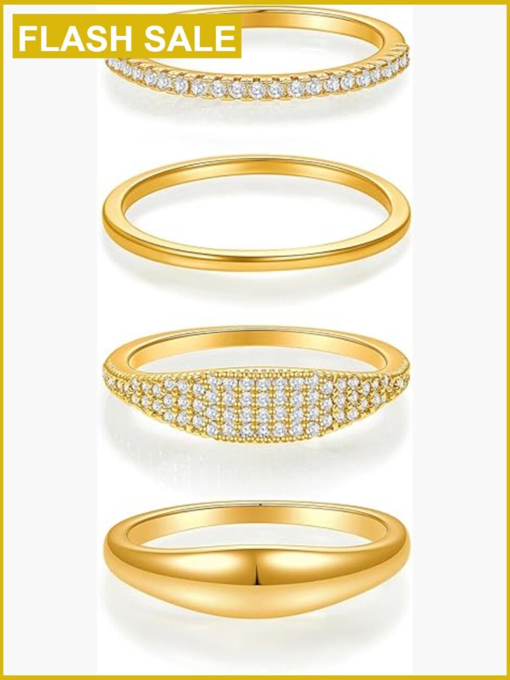 Stackable Rings Set 18K Gold Plated Cubic Zirconia Thumb Ring Wedding Band